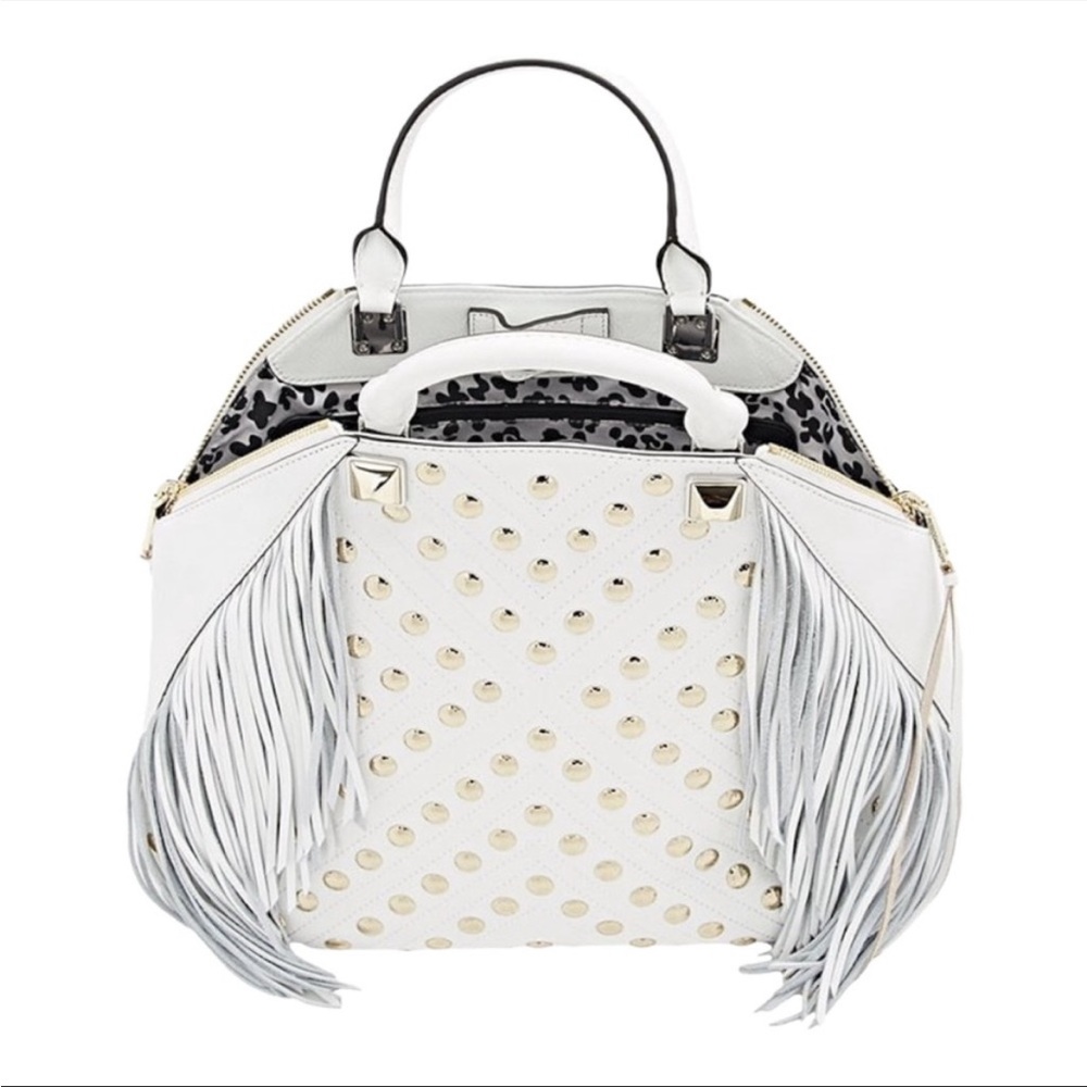 Rebecca Minkoff White Fringe Gold Studed Purse - Picture 3 of 5